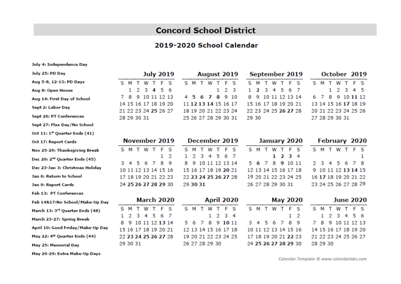 20192020 School Calendar Concord School District